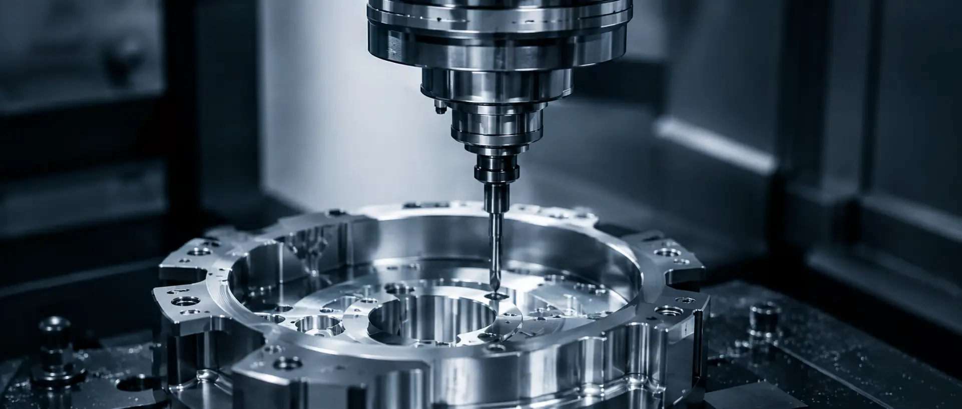 CNC machine cutting a metal component
